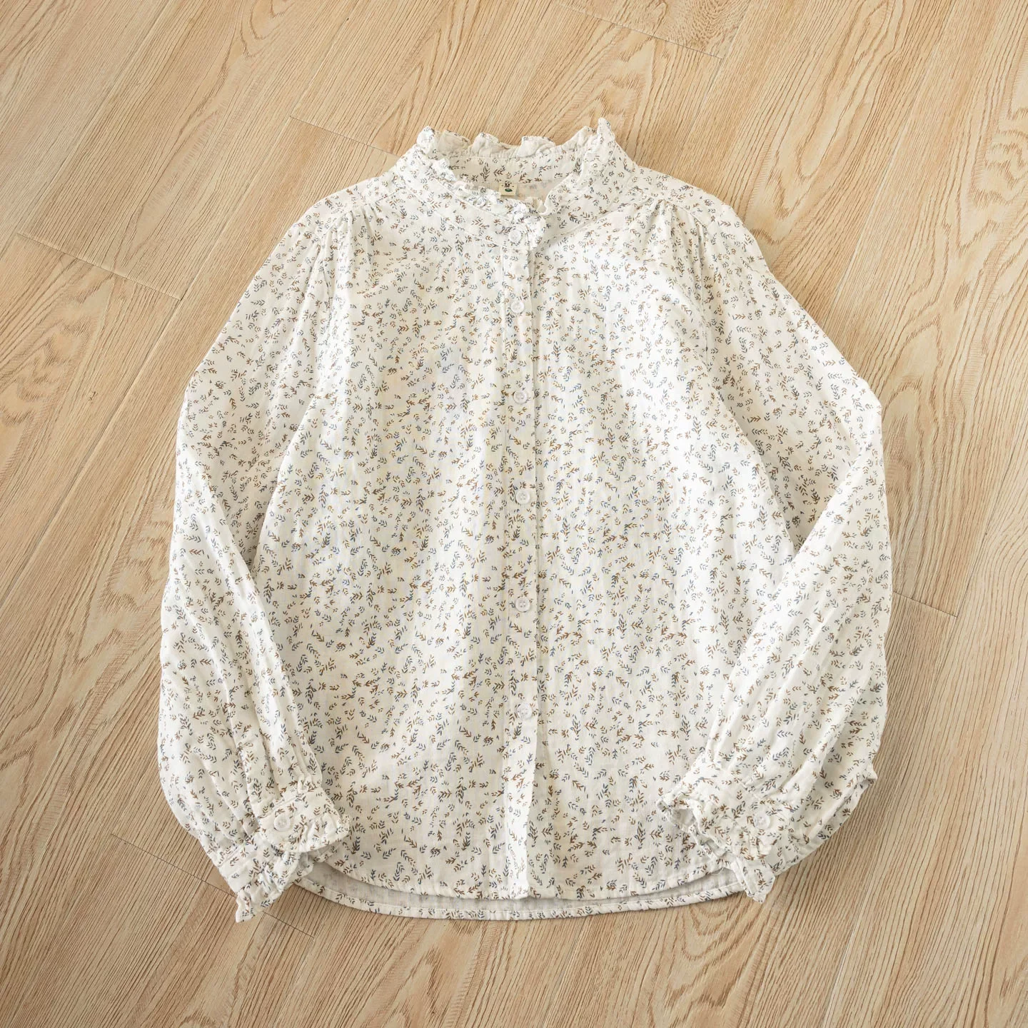 

Рубашки и блузки в японском стиле Mori Girl из чистого хлопка с принтом, белые и темно-синие, для женщин, с милым воротником-стойкой, базовые модели, коллекция 2026 года