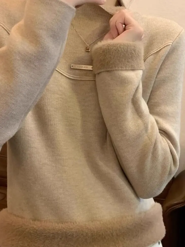 Thiened f-ハイカラーワンピース Fce ニットベース irt レディース スリムフィット 冬用伸縮性のある暖かいセーター インナーウェア トレンド