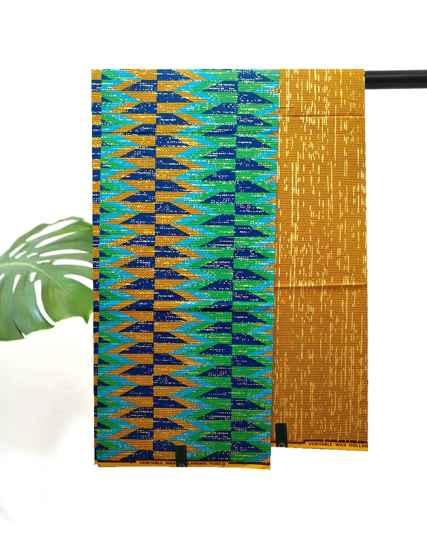 2024 Latest 100% Cotton African kente Gold Print Wax Fabric 4+2yards Nigeria Ghana Style Tissu Sewing Dress Craft DIy