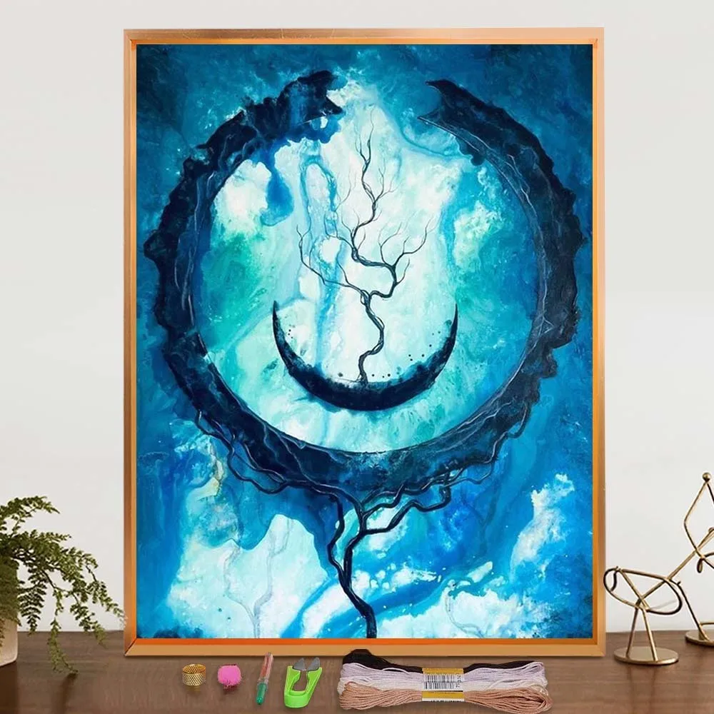 Набор для вышивания с рисунком лунного дерева, полный печатный холст, хлопковая нить, вышивка крестиком, сделай сам, рукоделие ручной работы, настенный художественный декор