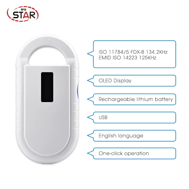 Mini USB ISO11784/85 Protocollo FDX-B 134,2 khz Frequenza di lavoro scanner per microchip per cani lettore di microchip per animali domestici Microchip per animali domestici