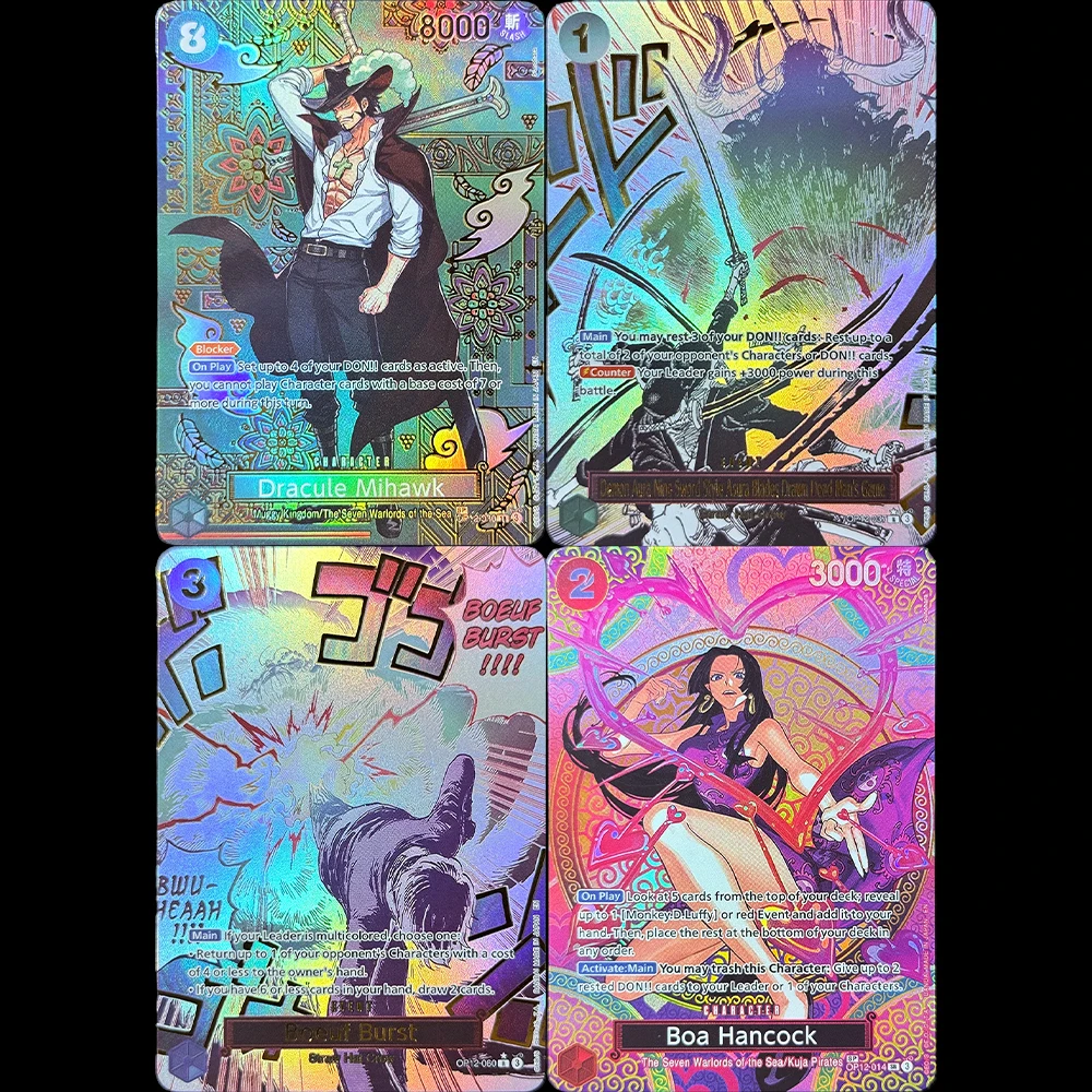 4PCS One Piece English OPCG OP12 Character EVENT Foil Texture Proxy Game Cards Boa Hancock Boeuf Burst Dracule Mihawk Man's Game
