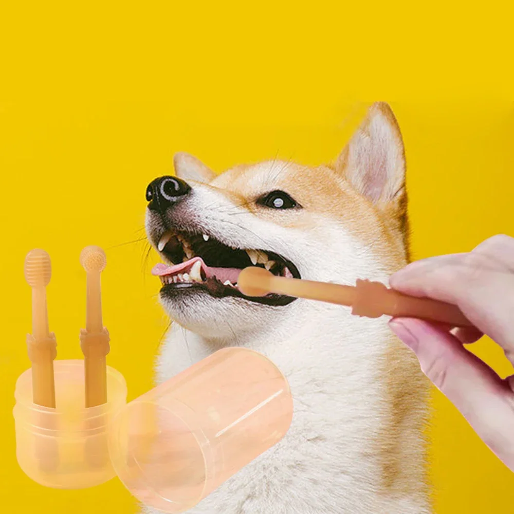 

2Pcs Pet Toothbrush Set Safe Long Handled 360-Degree Cylinder Toothbrush for Dog Cats Teeth Care Cleaning Pet Supplies
