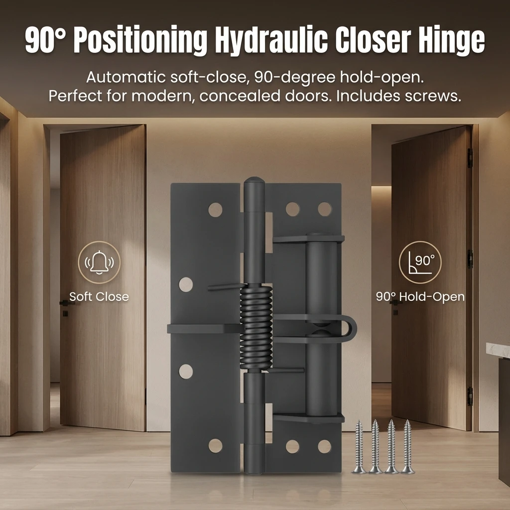 Heavy Duty Door Hinge Automatic Closing Buffer for Home Office 4 Inch Invisible Zinc Alloy Concealed Hardware Durable
