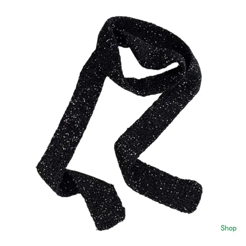 

Dropship Sparkling Sequins Scarf for Female Girl 2000s Long Neck Scarf Spring Autumn Narrow Knitted Thin Scarf Harajuku Neck