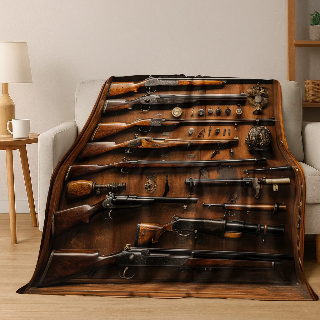 ​Tactical Rifle Print Flannel Blanket - Reversible Military-Inspired Design for Outdoor Enthusiasts Durable Warmth & Bold Style​