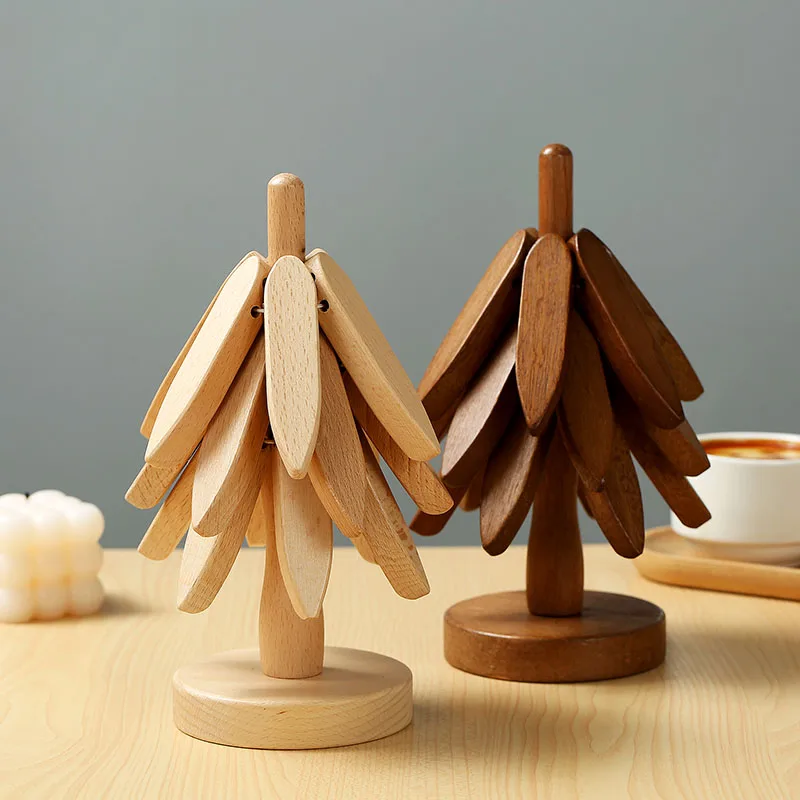 Juego de 4 Posavasos Decorativos de Bambú con Diseño de Árbol, Resistentes al Calor, Antideslizantes, para Mesa, Ollas y Sartenes