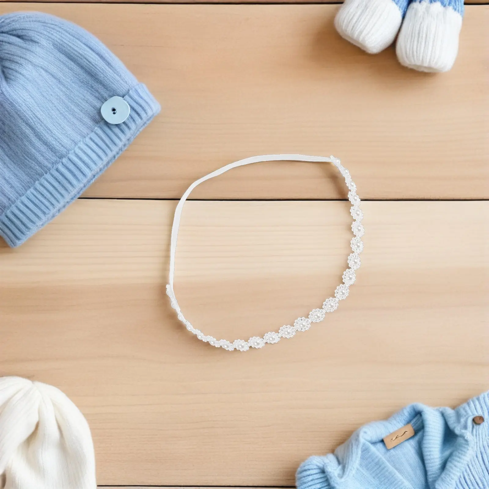 

Soft Creamy White Pearl Headband Newborn Baby Girl Hairband for Photography Props Infant Crown Style Elegant Comfortable Stretch