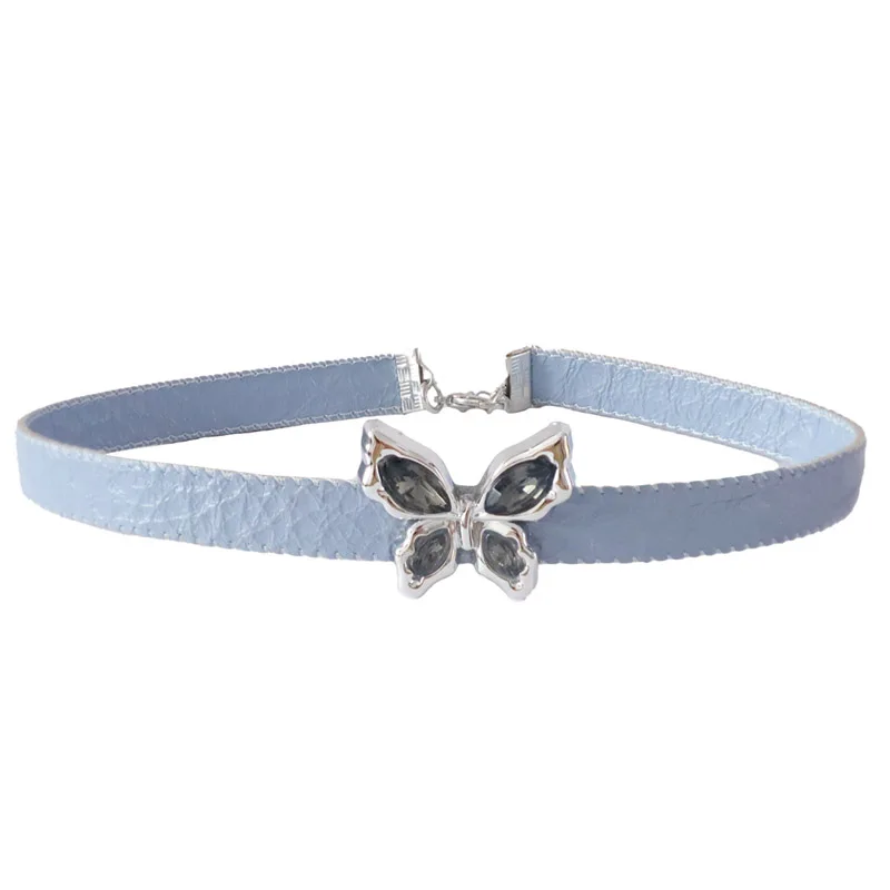 Blue Band Crystal Butterfly Choker Necklace for Women Fashion Clavicle Jewelry Accessory Gift for Girls