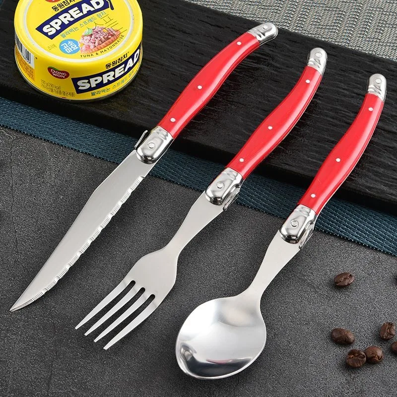 Laguiole Red Cutlery Set 6-24pcs Stainless Steel Flatware Red Handle Dinnerware Service for 6 Steak Fork Knife Spoon Bar Cafe