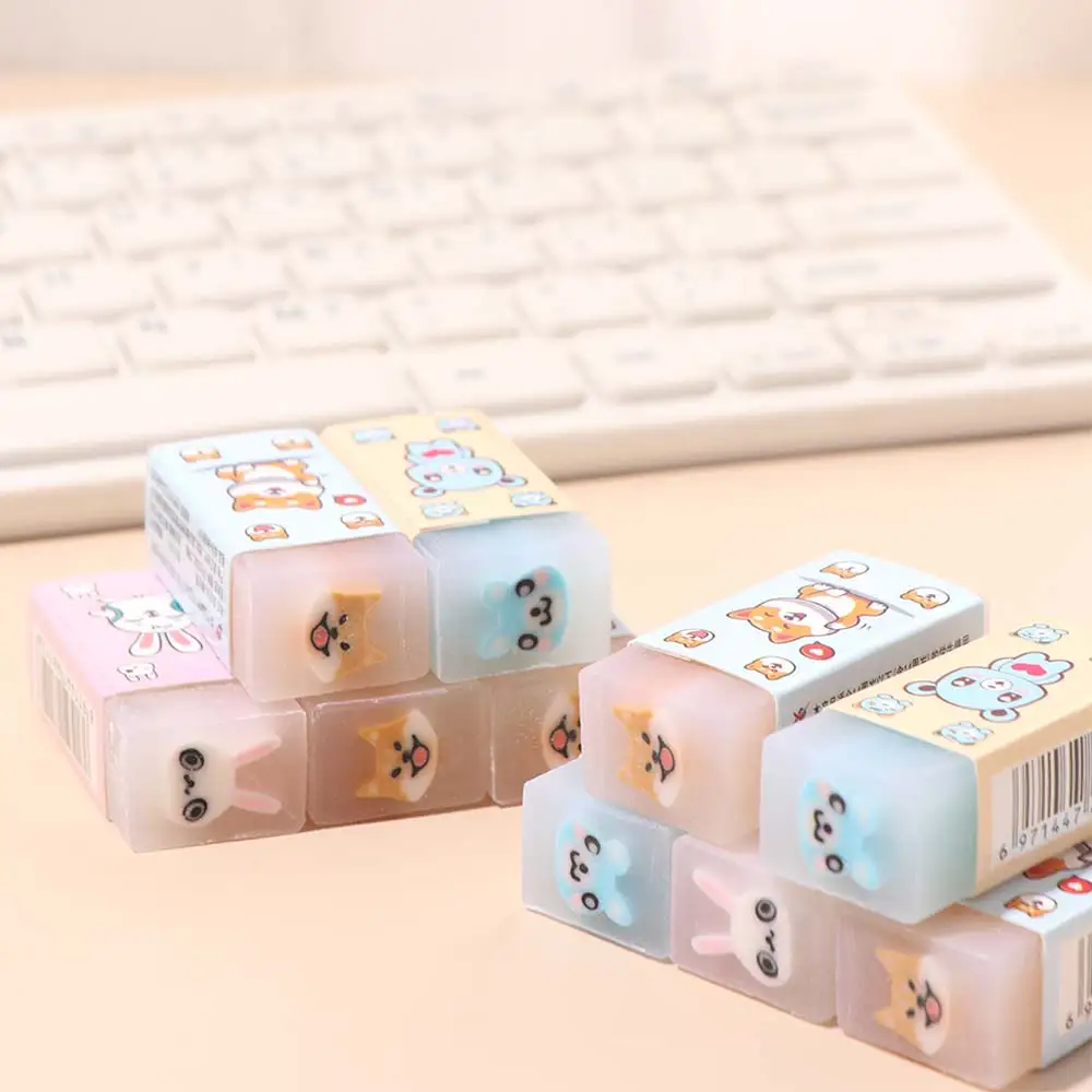 10pcs Rubber Cute Animal Eraser Bunny Translucent Cartoon Pencil Eraser Drawing Sketching Art Pencil Wipe Eraser Children
