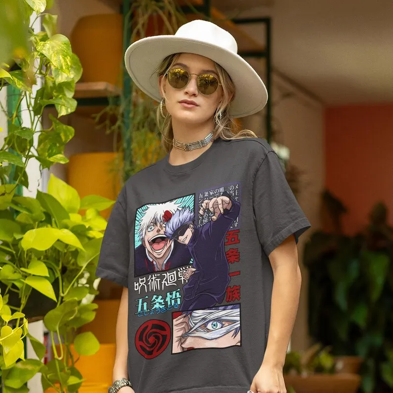 Cursed Sorcery Unisex T-Shirt – japanisches Anime-Design, 90er-Jahre-Manga-Einfluss, ikonischer Supernatural-Kampf, klassische japanische Kultur, L