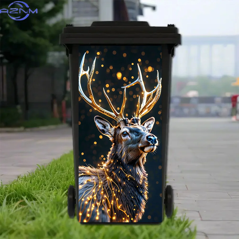 1pc Golden Glow Deer Head Trash Can Sticker - Elegant Waterproof PVC Decal for Garbage Bin, Wall Art (30.99x70.0cm), Matte Fin
