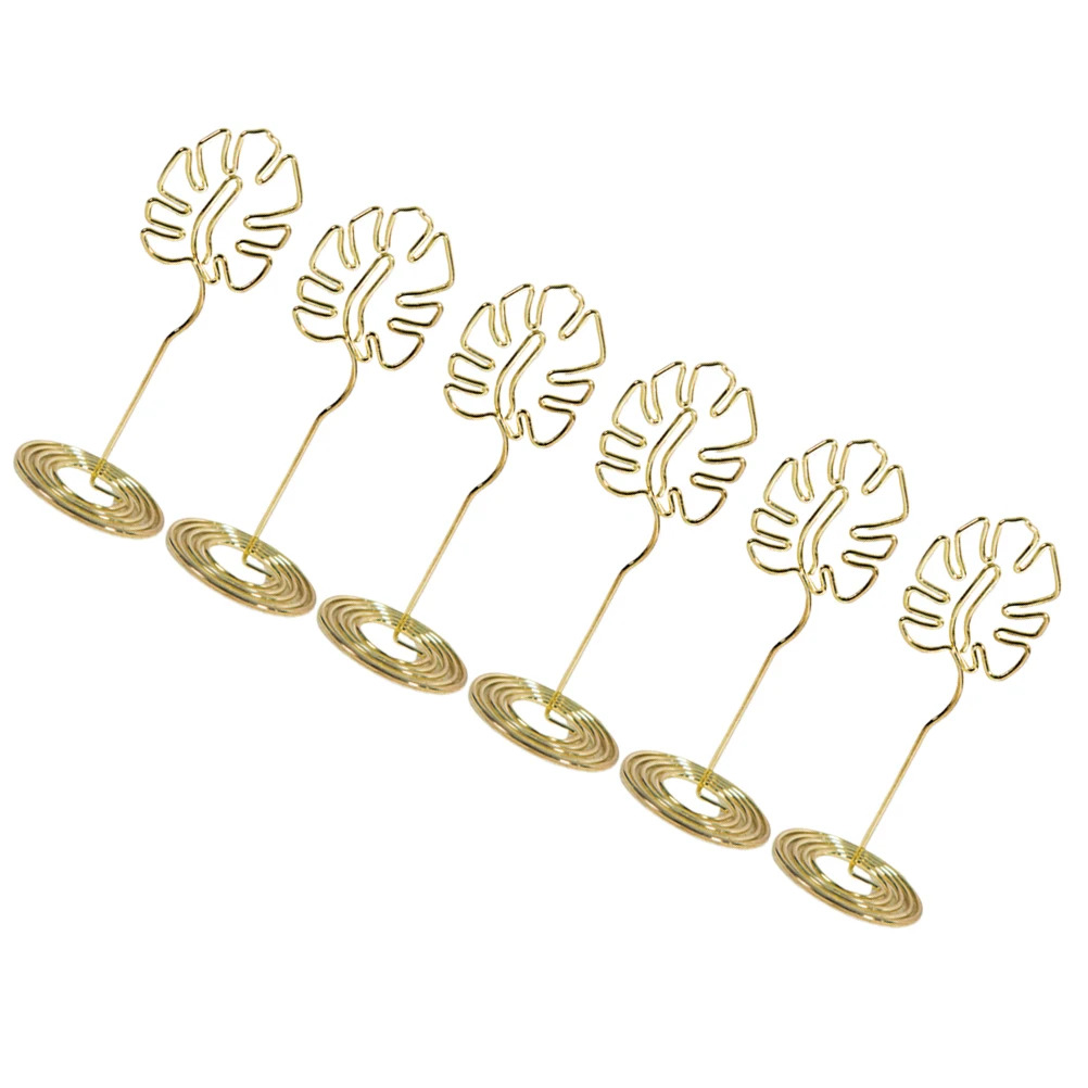 

6 Pcs Card Holder Metal Monstera Shape Desk Accessories Sturdy Base Reusable Wedding Birthday Table Number Memo Paper Name Clip