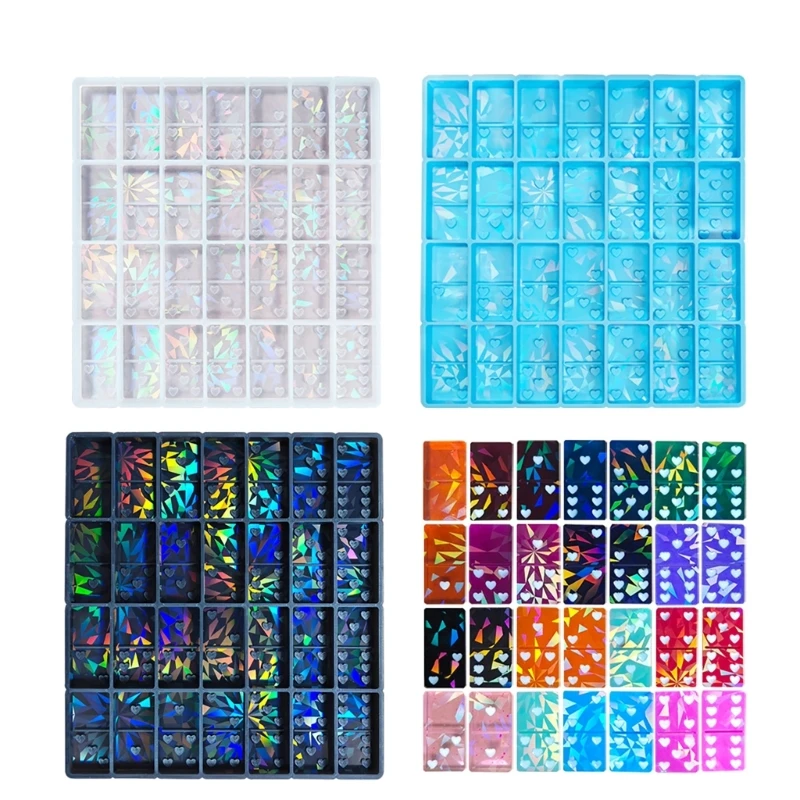 DIY Dominoes Light and Shadow Epoxy Resin Molds Holographic Heart Silicone Molds for Ornaments Resin Art Craft Jewelry