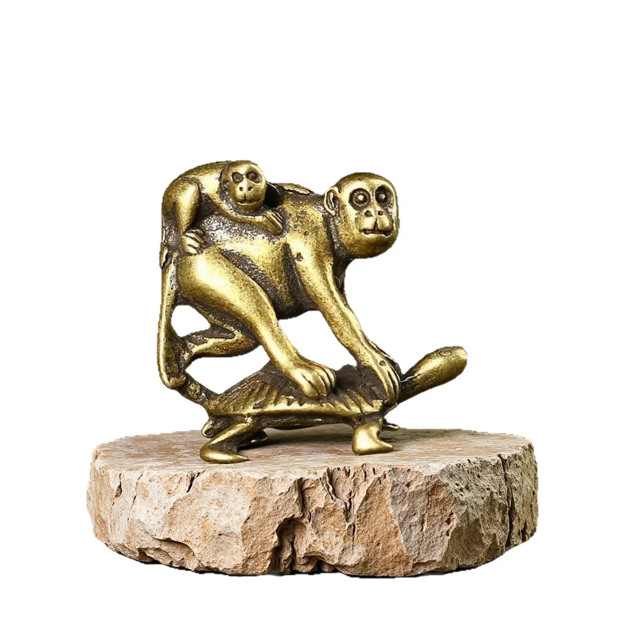 Antique Bronze Turtle Crarrying Monkeys Miniatures Figurines Desk Ornaments Decorations Accesorries Copper Funny Children Gifts - view 4