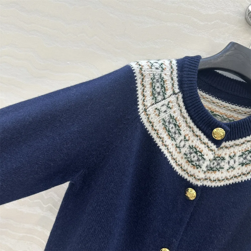 25 秋冬新作 ラウンドネック カーディガン ジャカード カシミヤ 暖かい ニット カーディガン レディース コート