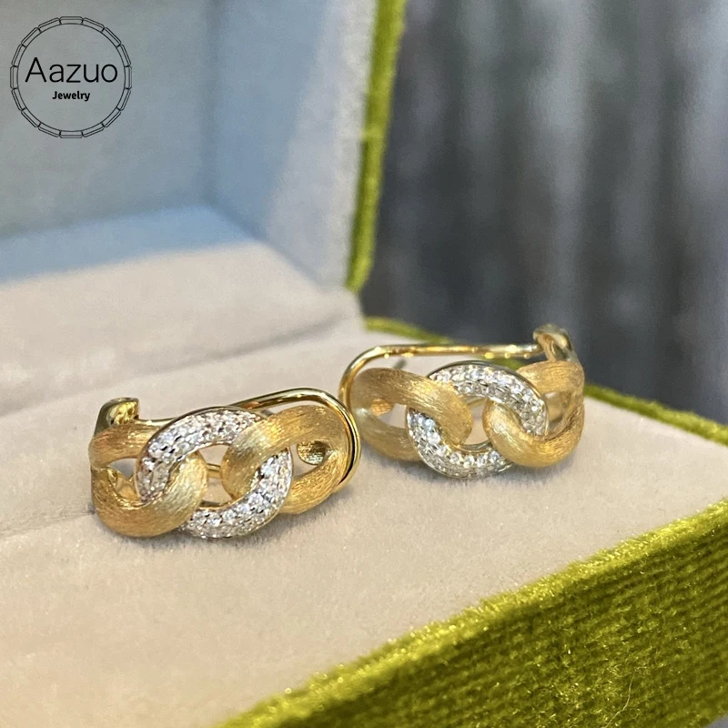 

Aazuo 18-каратное желтое золото с настоящими бриллиантами, комплект ювелирных изделий, винтажное кольцо, серьги, роскошный подарок для женщин, помолвка, вечеринка