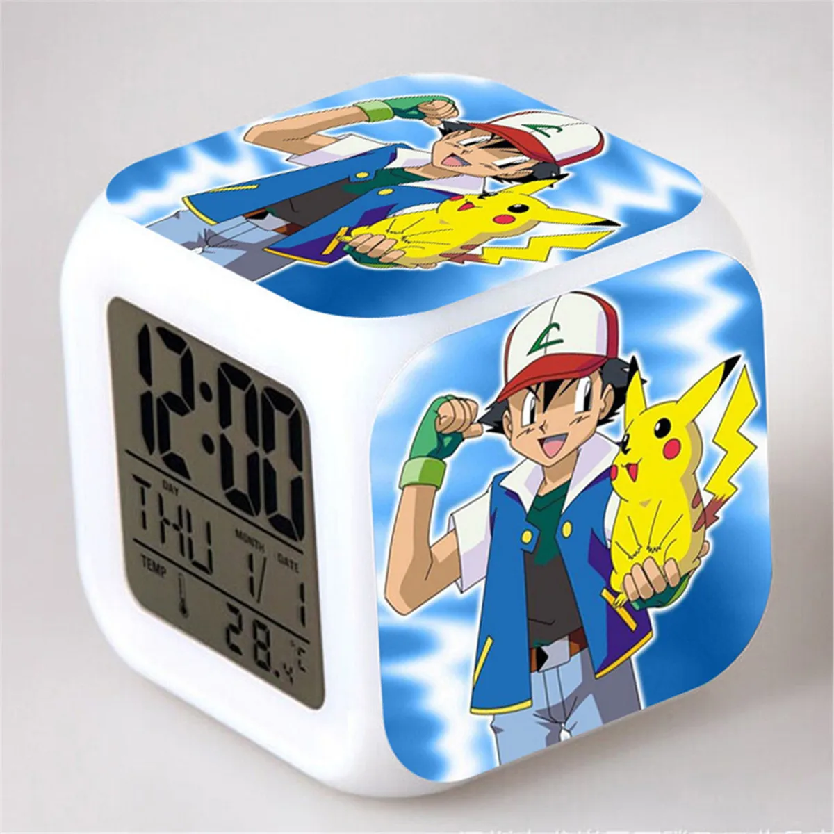 Anime Pokemon Pikachu Squirtle Bulbasaur Charmander Alarm Clock Figure LED Glowing Night Colorful Desk Decor Clock Kids Toys