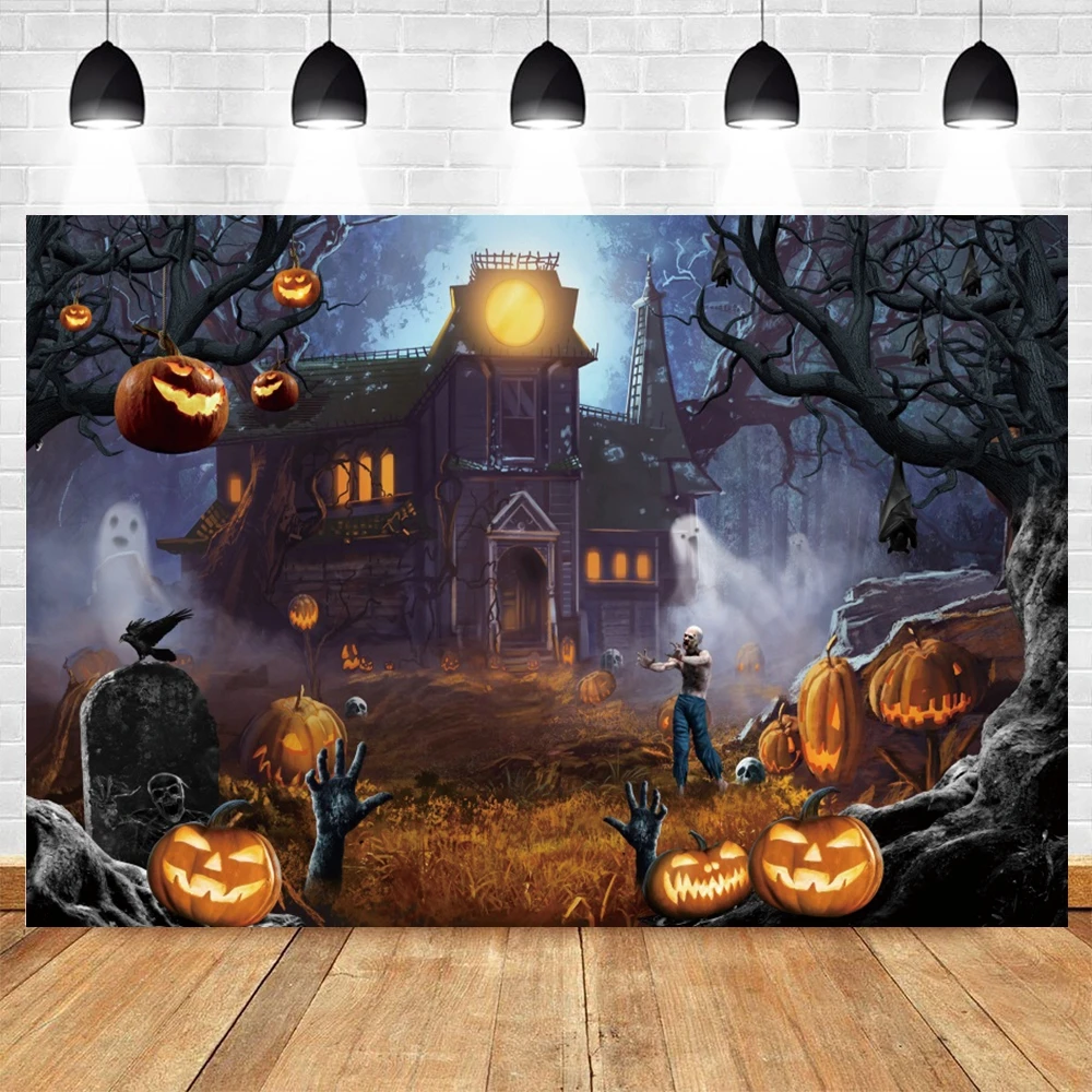 Halloween Backdrop Horror Night Scary Castle Pumpkin Moon Forest Party Decor Baby Portrait Photography Background Photo Studio