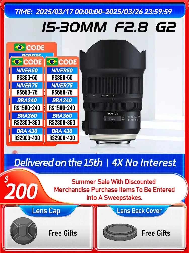 Tamron 15-30mm F2.8 Di VC USD G2 Full Frame Wide Angle Zoom Digital SLR Camera Lens for Canon 6D II Nikon D780 15 30 2.8（Used）