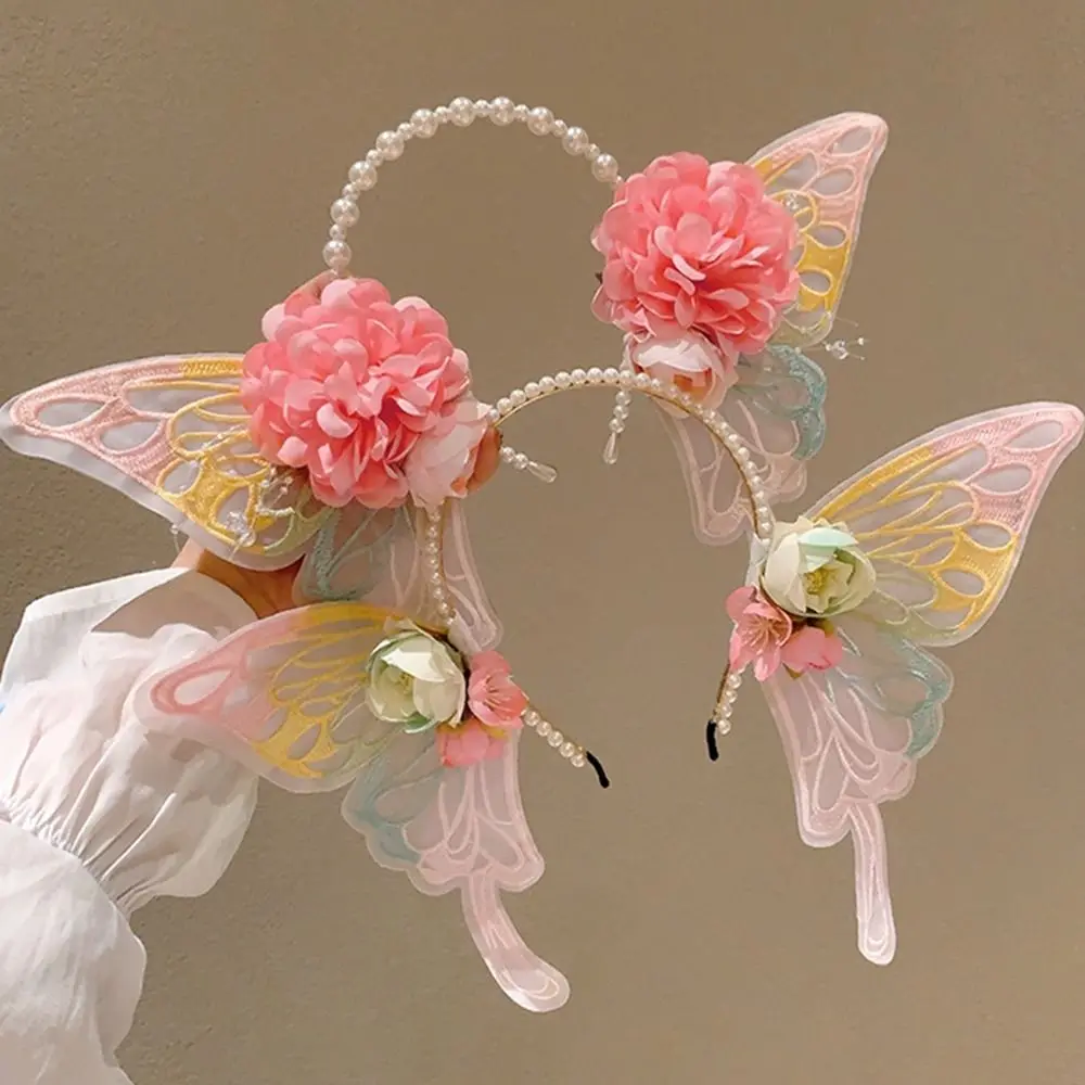 Bella maglia Elfo Orecchio Farfalla Fascia Lolita Accessori per capelli Cerchio per capelli per bambini Copricapo di perle Fascia per fiori Cosplay