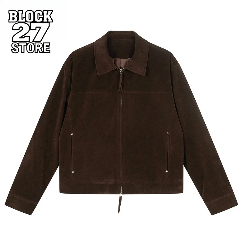

Harajuku ретро замшевая куртка с лацканами мужская сращенная однотонная осенне-зимняя повседневная свободная уличная одежда с длинными рукавами верхняя одежда новая