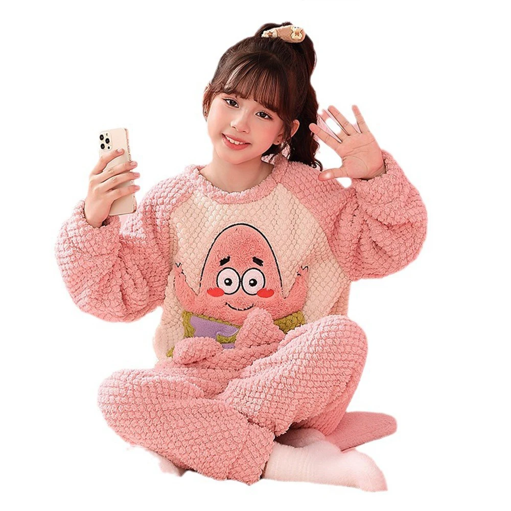 Anime Sanrios Spring Autumn Kuromi Cinnamoroll Children Flannel Pajamas Cartoon Korean Style Warm Pajama Children\'s Home Wear