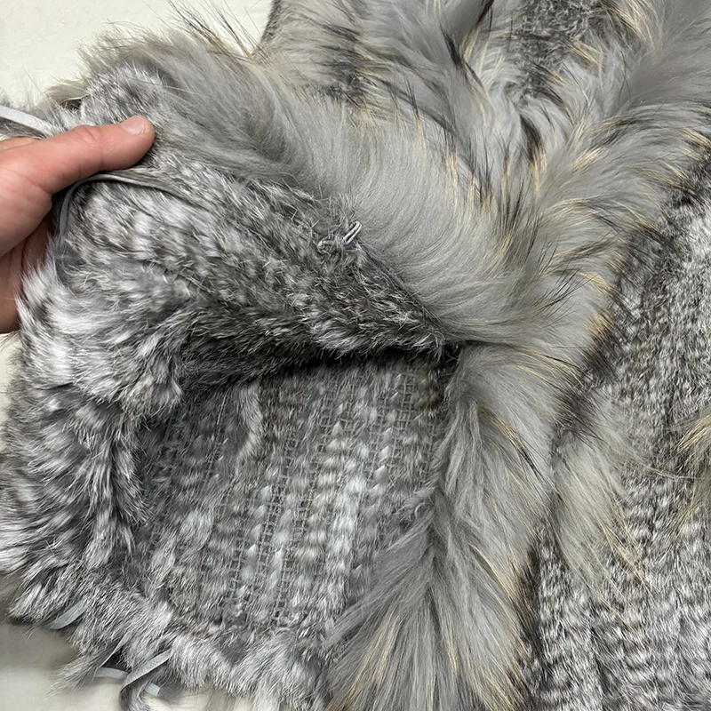 Chicsense จัดส่งฟรีผู้หญิงคุณภาพสูงปุยขนกระต่ายจริงถักเสื้อกั๊ก Raccoon ขนสัตว์ Gilet เสื้อกั๊กเสื้อ