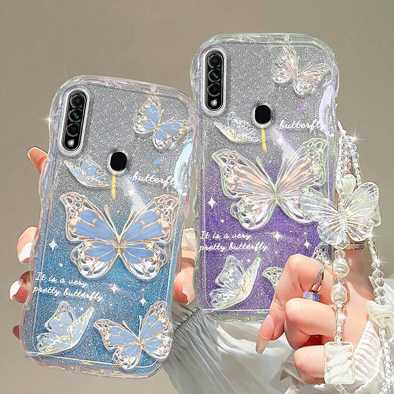 Fashion 3D Butterfly Bracelet Chain Phone Case For Samsung A04 A04S A04E A13 A73 A12 A22 A32 A52 A52S A72 A51 A71 A30 A50 Cover