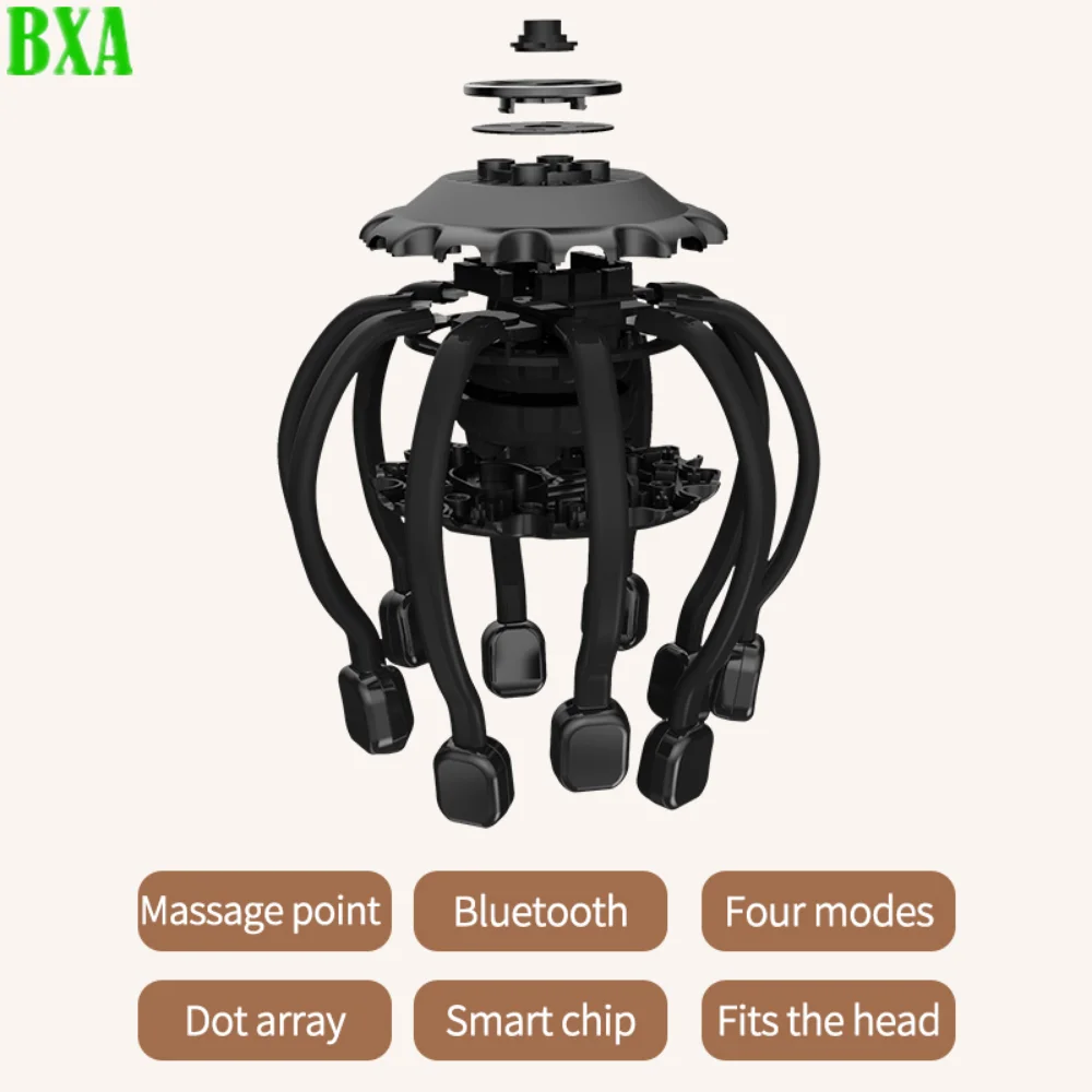 Elétrica polvo couro cabeludo massagem cabeça massageador, vibração cabeça scratcher, Bluetooth música, relaxar o alívio do estresse, melhorar o sono