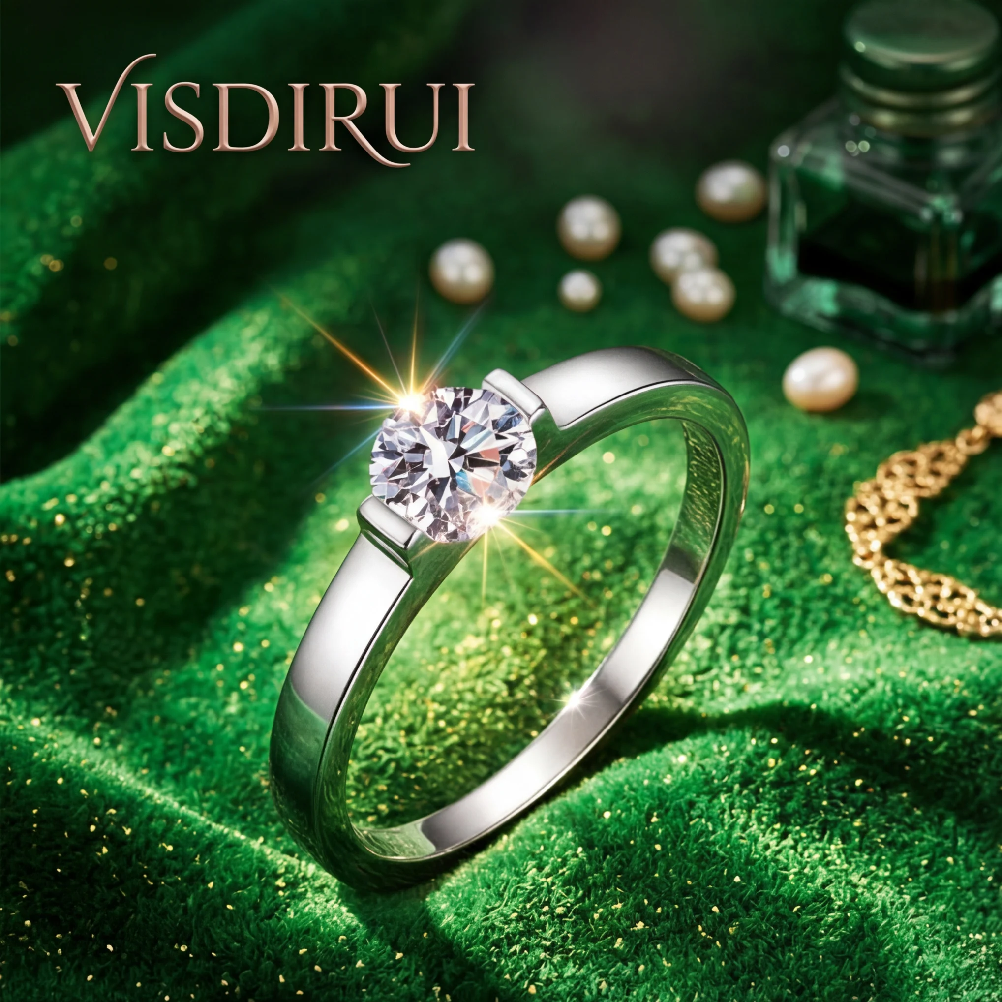 

VISDIRUI 0.5ct Moissanite Solitaire Ring for Women 5mm D Color VVS1 S925 Sterling Silver Classic Prong Set Promise Band