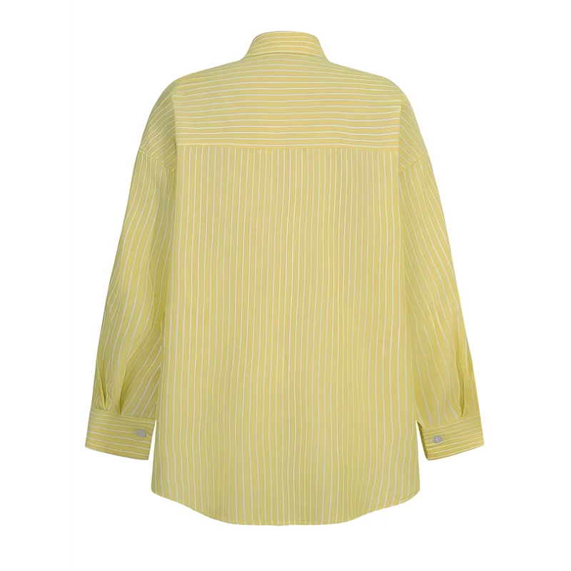 

Women's Oversized Striped Button Down Shirt Sun Protection Yellow Tops Long Sleeve Blouse Tops