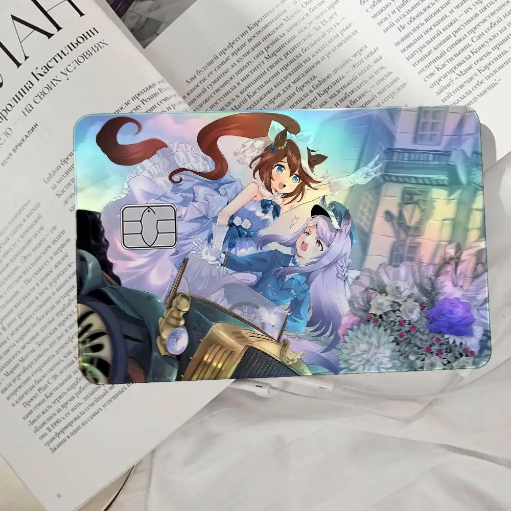 U-Uma Musume Pretty Derby Laser Card Skin Stickers 4pcs/Set Waterproof Anti-Scratch Bank Card Protector Decal For Credit Cards
