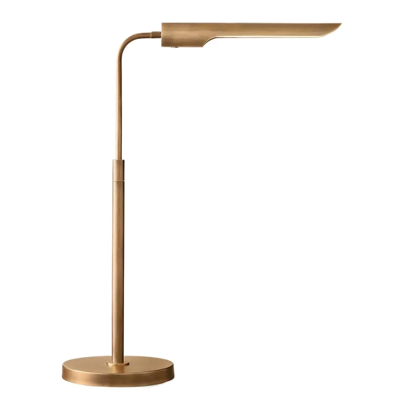 Solid Brass Simple Linear LED Desk Lamp Antique Copper Height Adjustable High Color Rendering Index Executive Office Lighting