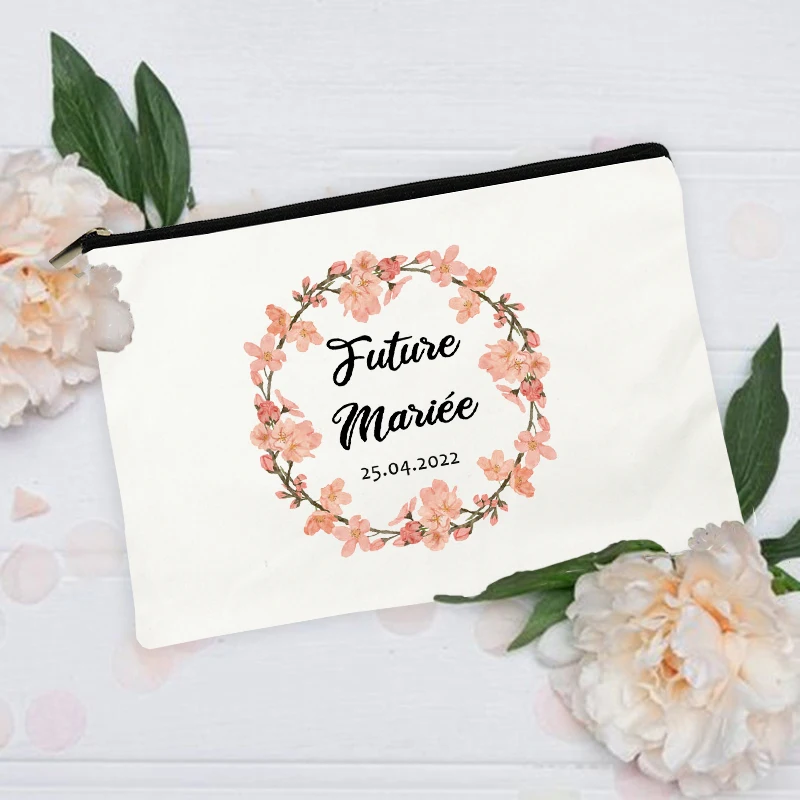 Future Mariée Personalized Custom Date Maid of Honor Bride Pouch Gifts Makeup Bags Bachelorette Wedding Party Toiletry Organizer