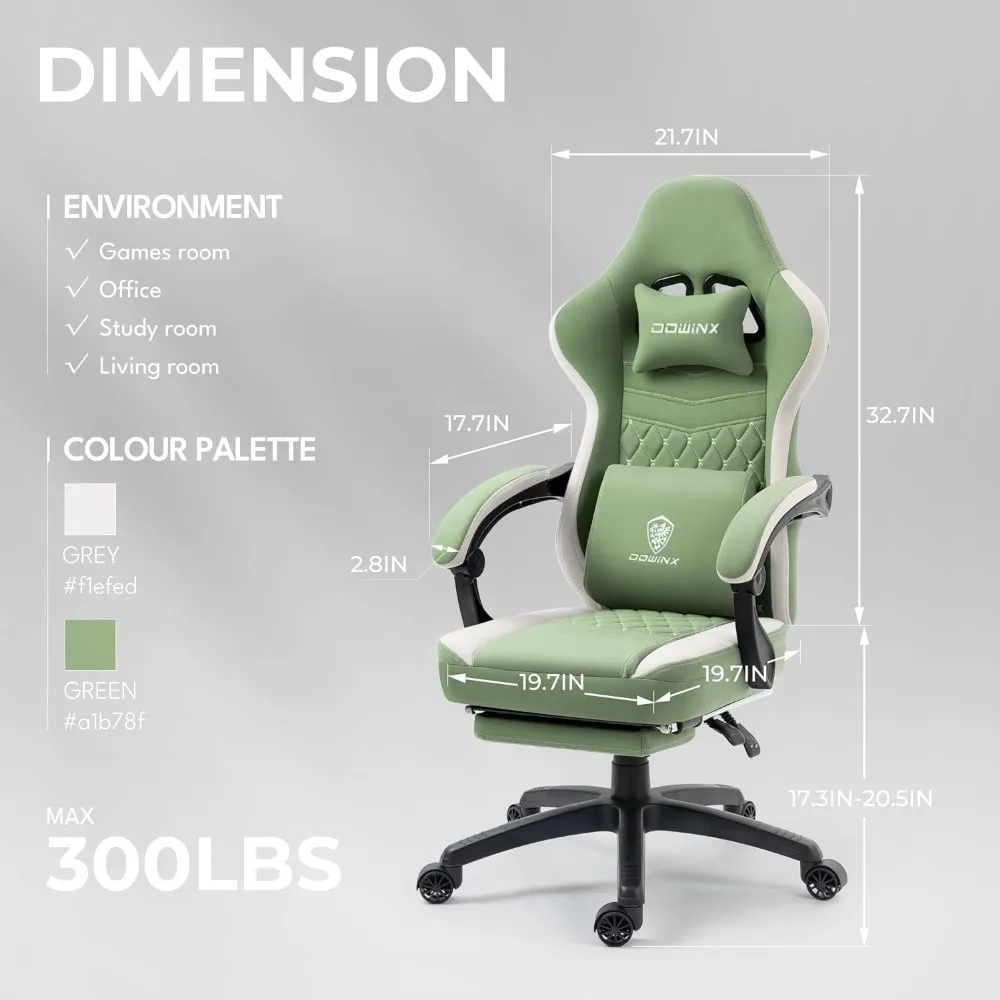 Chaise d'ordinateur de jeu en tissu respirant avec coussin à ressort de poche, chaise de bureau confortable avec coussin de gel et sac de rangement