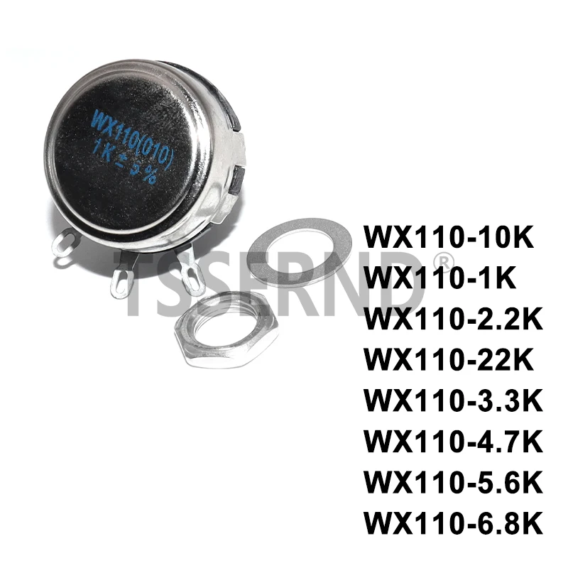 1PCS WX110 WX010 3 Soldering Terminals 6mm Round Metal Shaft Single Turn Wire Wound Potentiometer 10 Ohm - 22K Ohm 10R-22K