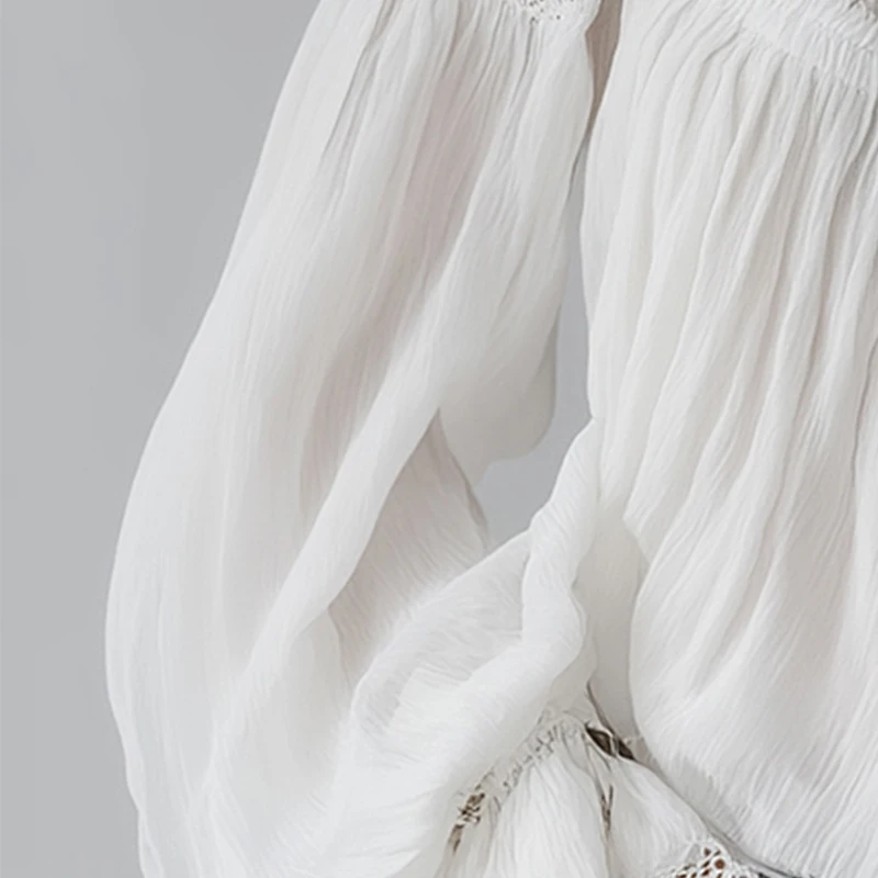 

Bohemian Women's Shirt Off Shoulder Lace Up Ruffled Lantern Sleeve Sexy Sweet Fringes Blouse Top Elegant Chic Lace Blouse Tops