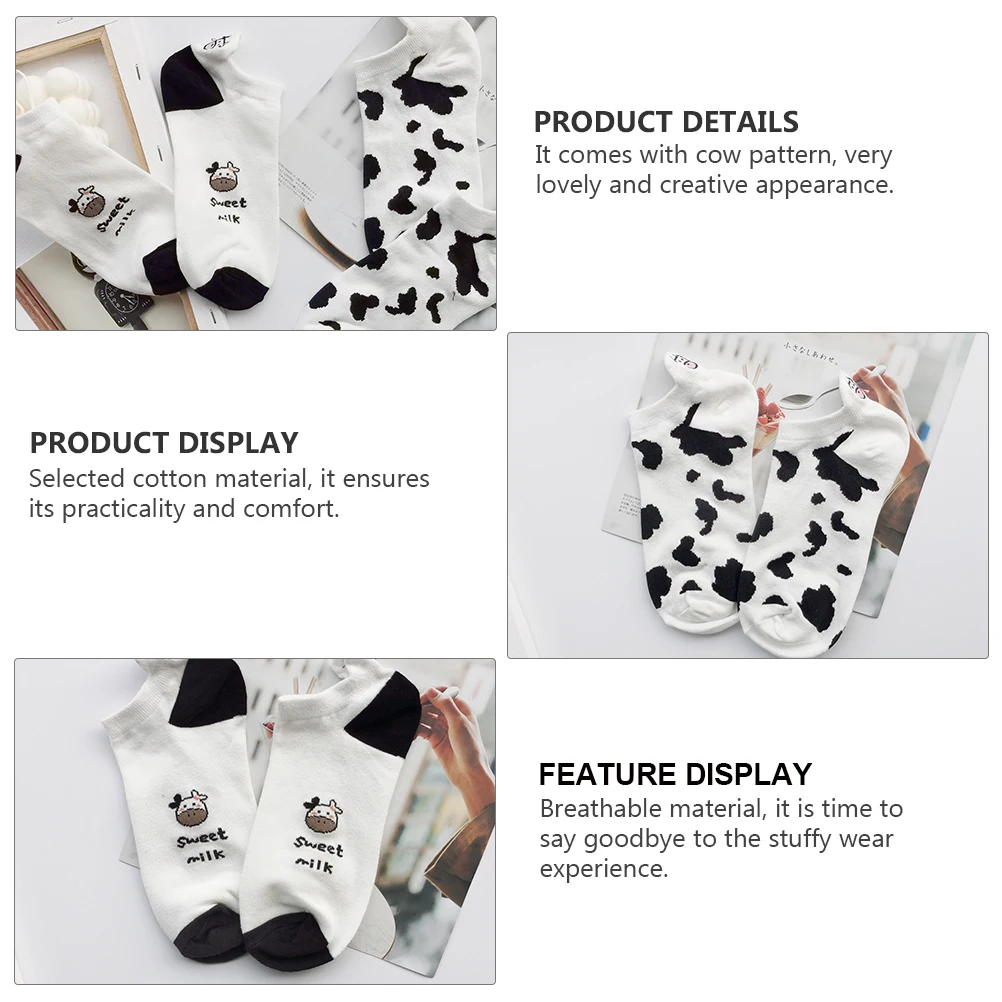 

2 Pairs Pattern Socks Short Cotton Women Cute Boat Socks Fuzzy Animal Kawaii Breathable Material Comfortable Wear
