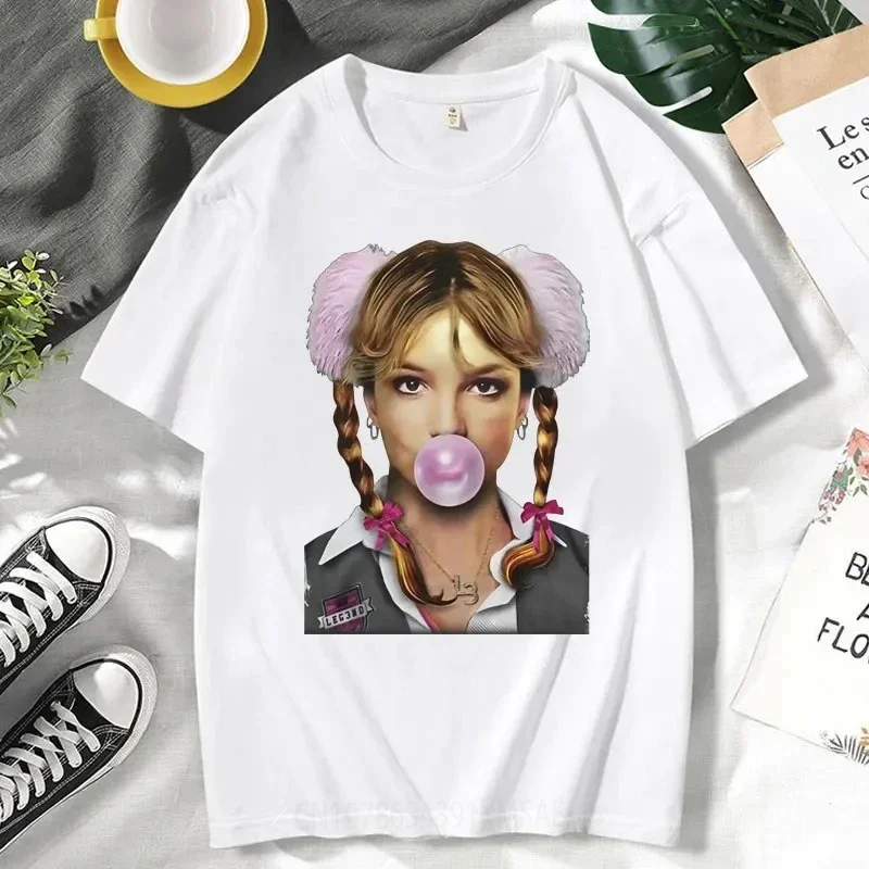 Britney Spears Bubblegum Portrait T Shirt Men Vintage Gothic Harajuku Short Sleeve T-shirt Casual 100% Cotton Oversized T-shirts