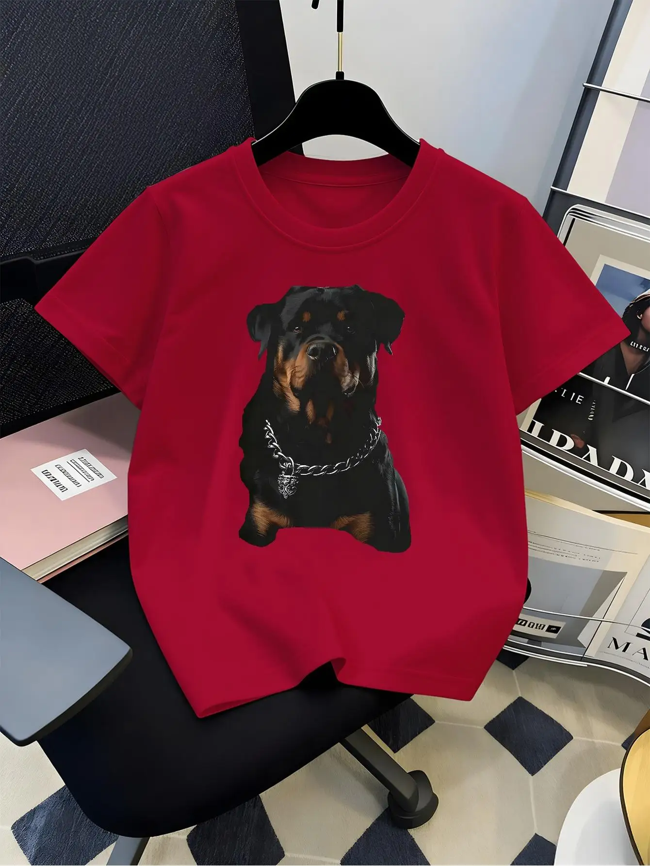 Rottweiler Dog Realistic Pet Portrait Graphic Tee Boys Girls Family Matching Casual Parent Kids Animal Short Sleeve Outfit