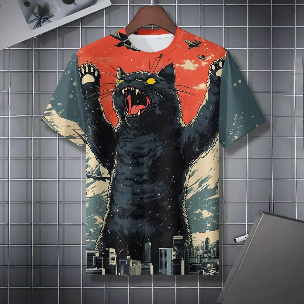 Sommer Lustige Katzen-Tier 3D-Druck T-Shirts für Männer und Frauen Rundhals Kurzarm T-Shirt Street Tees Harajuku Y2K Tops Herrenkleidung