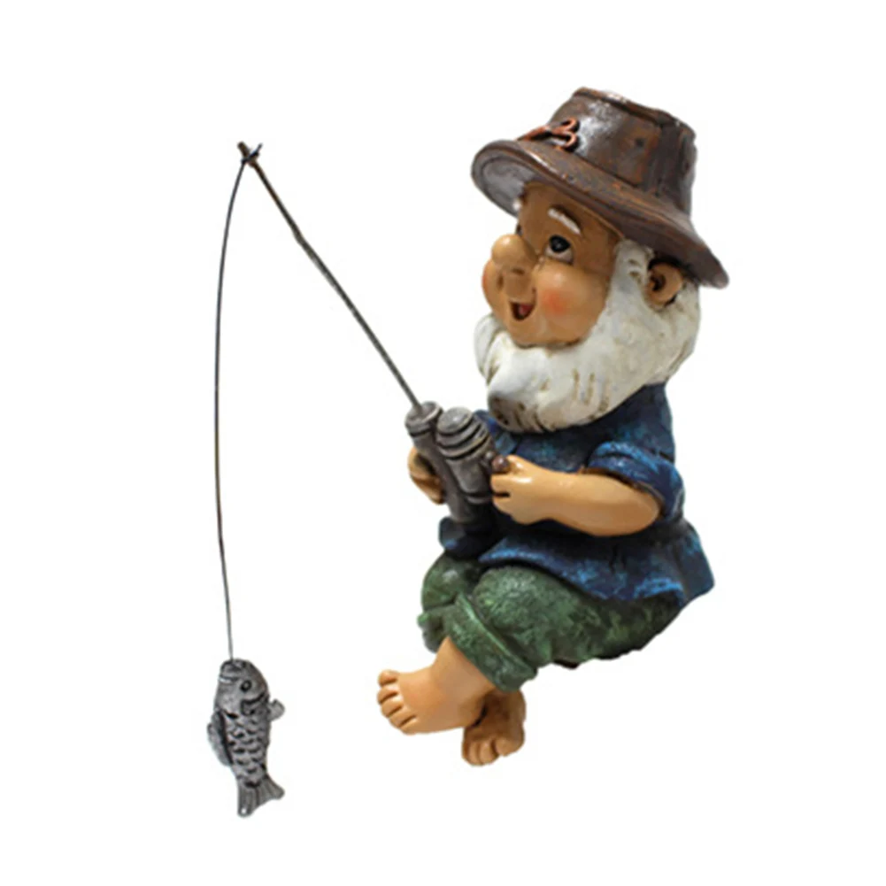 Creative Fishing Dwarf Sculpture Waterproof Fishing Dwarf Gnome Statue Sun Protection Ingenious Design for Home Room Table Decor
