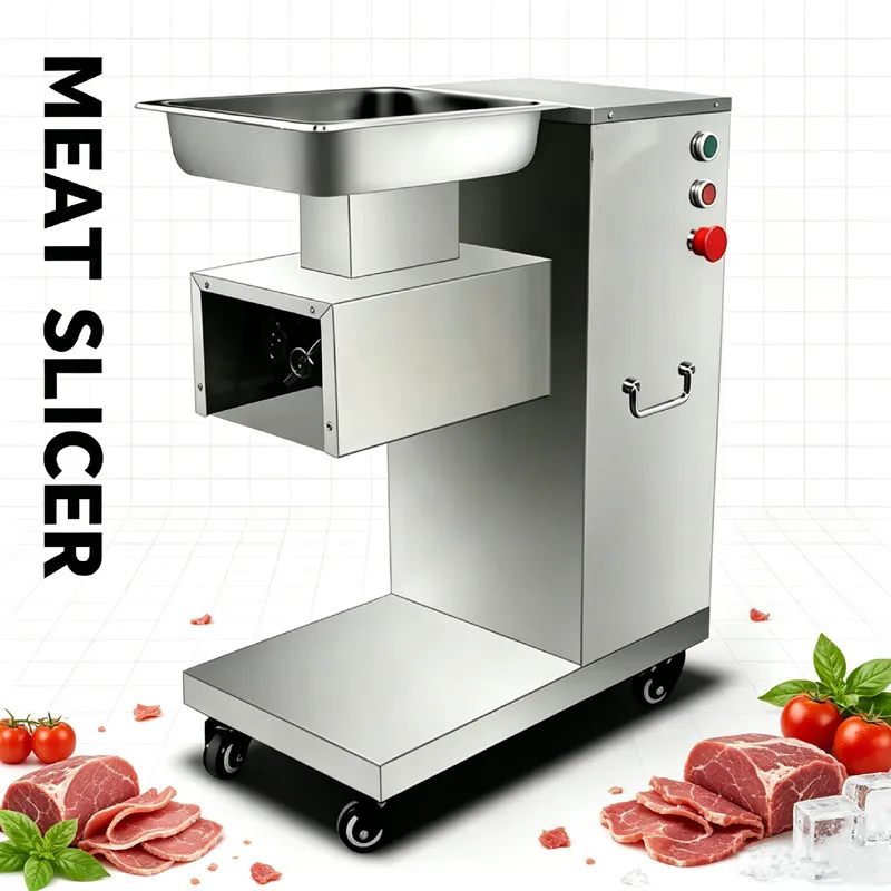 Fresh Meat Cutter Device Vertical Tabletop Design For Pork Beef Fish Chicken Breast With Lid‑Open Safety Power‑Off Meat Slicer