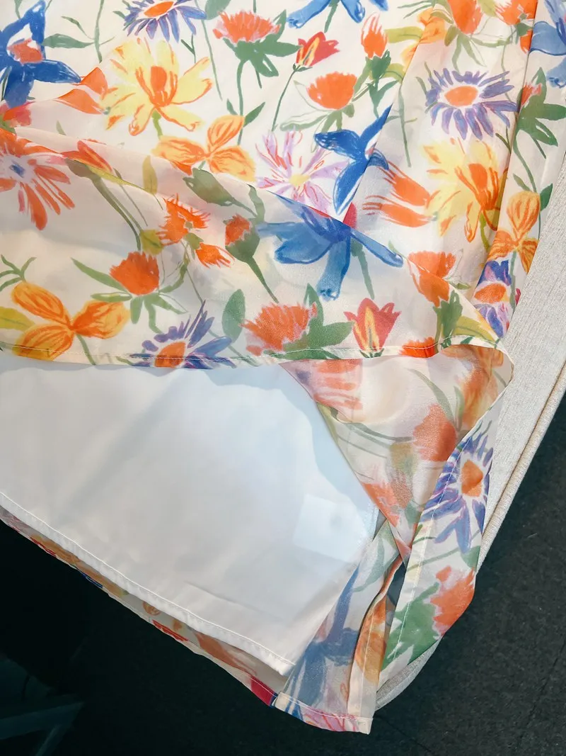 Vacay Stripe Print Cinched Waist Chiffon Floral-Embroidered Strapl Maxi Dr for Women Summer 2024 High-Waisted Fi Sc