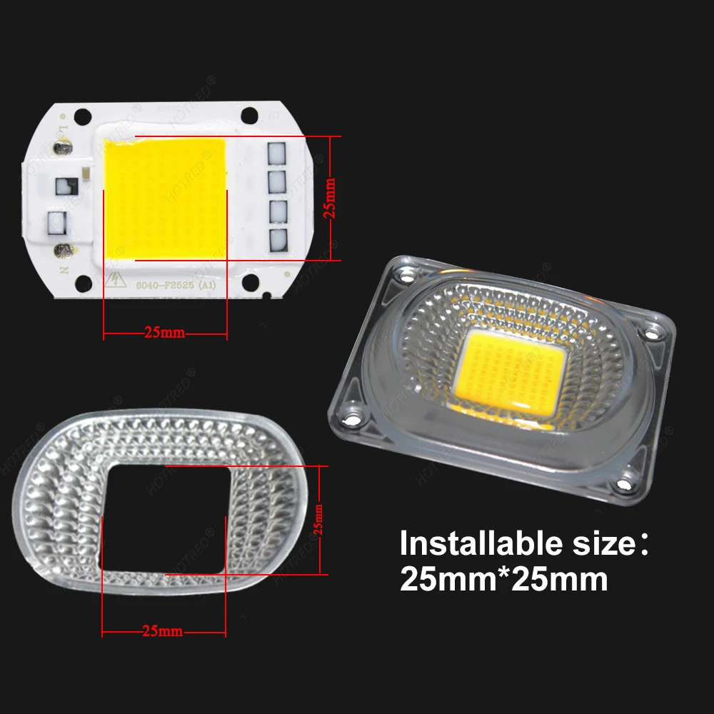 LED Lens Reflector For 20W 30W 50W 100W COB Chips Optical Glass 44mm 60/120Degree PC 220V Cover Lamp Waterproof Street Light DIY