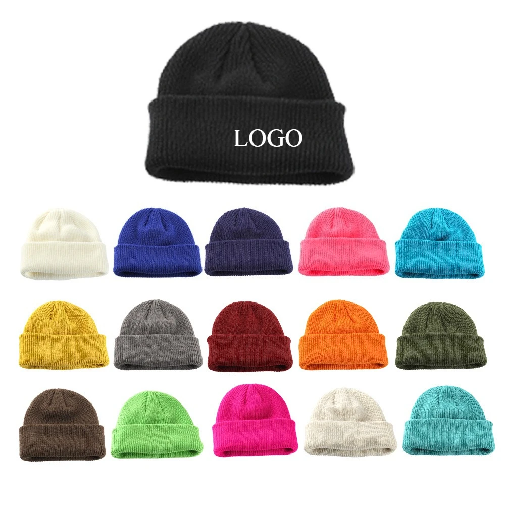 

Wholesale Custom Logo Winter Warm Beanies Casual Short Thread Hip Hop Hat Adult Men Female Wool Knitted Skull Cap Elastic Unisex