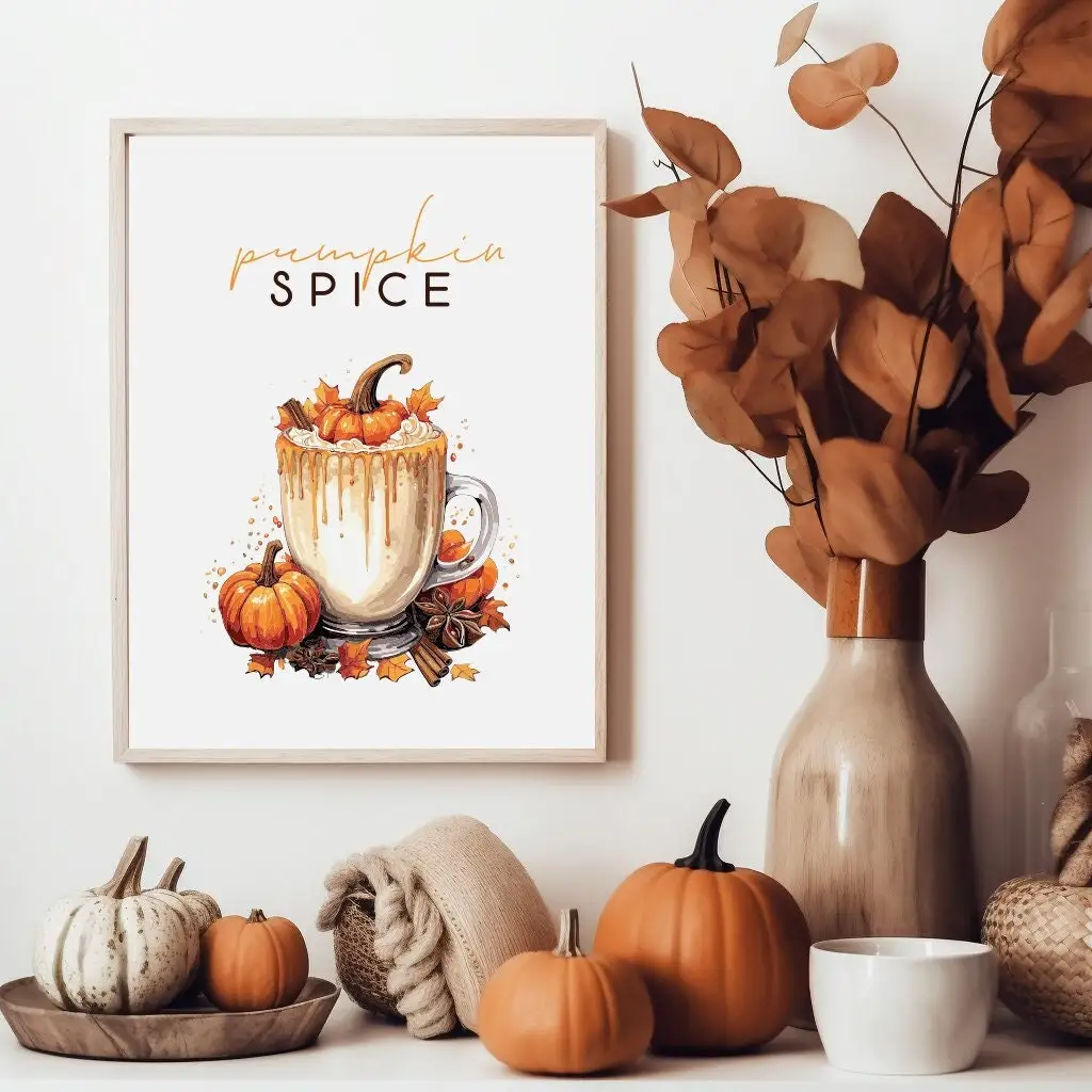 1pc frameless Canvas Painting Autumn Coffee Shop Pumpkin Spice Latte Print Posters Fall Wall Art Poster Decor Thanksgiving Trend