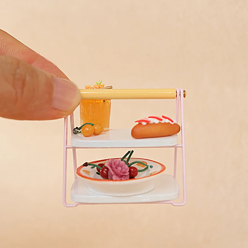 [JN] 1/12 Dollhouse Food Pallet Rack Mini Tray Holder Model Kitchen Furniture Decoration Dolls House Scene Decor
